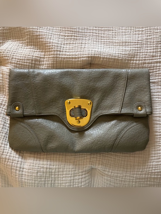 Handbags - Olive Green Pleather Fold-Over Clutch with Gold Hardware